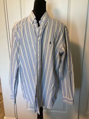 Ralph Lauren Striped Button-Up Shirt - Light Blue & WhiteL